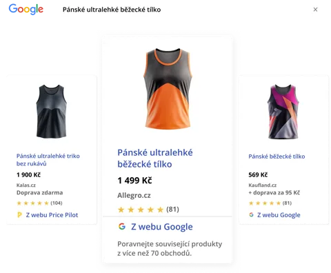 Ukázka produktových reklam v Google Nákupech